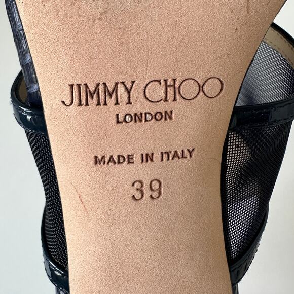 Jimmy Choo Timbus 100 Snakeskin Mesh Heel Sandal Navy Size 39 - Picture 13 of 16